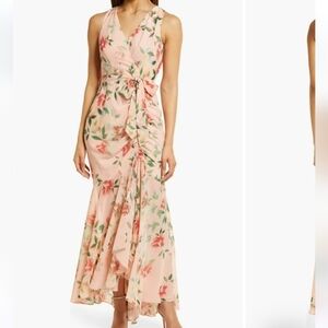 Eliza J Floral Gathered Dress Blush Sz 6